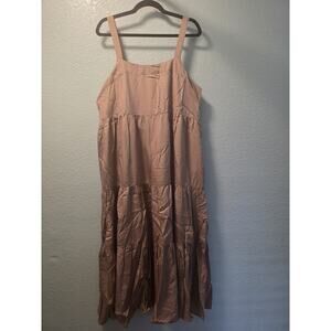 The Drop Women's Britt Tiered Maxi Dress Mushroom Brown 100% Tencel XXL NWT